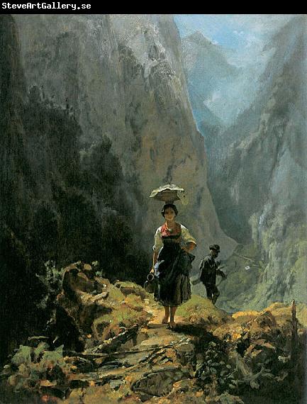 Carl Spitzweg Dirndl und Jaer im Gebirge